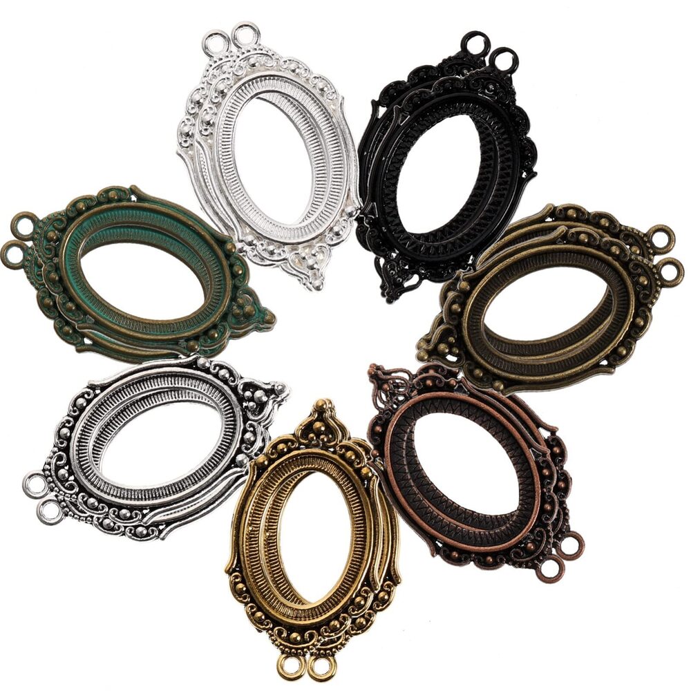 4262 21pcs Oval Pendant Trays Bezel Pendant Trays Blank Assorted Color
